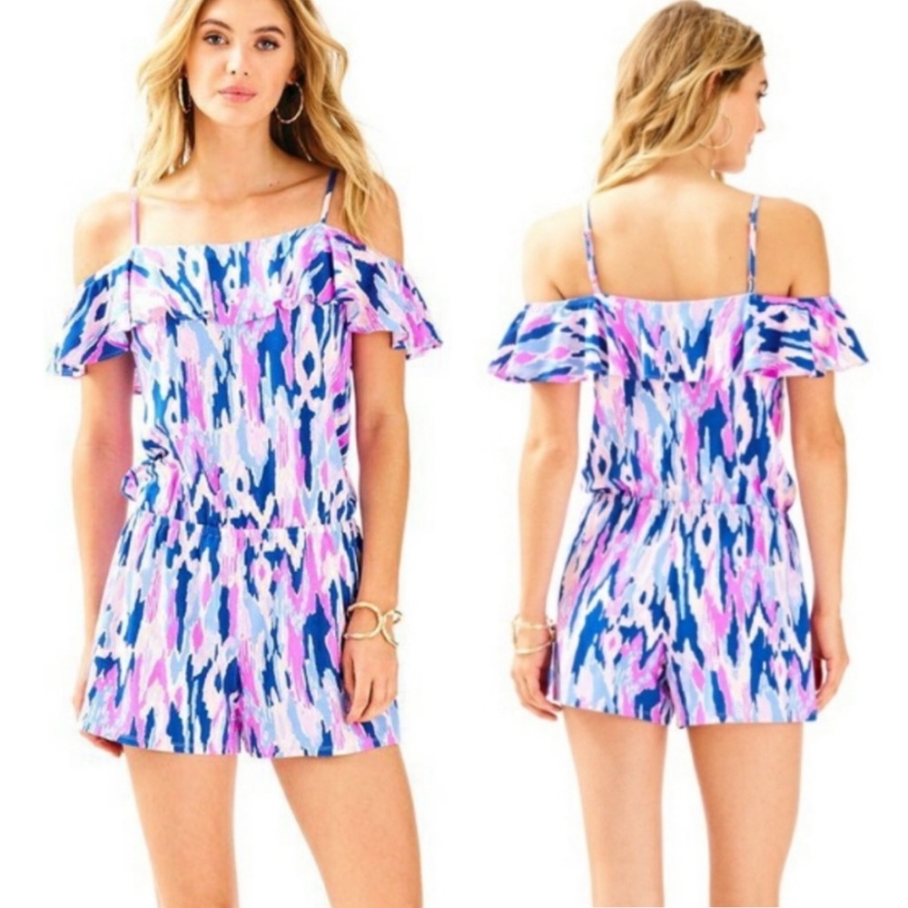 Lilly Pulitzer Klea Off Shoulder One Too Many Multicolored Romper Size XXL